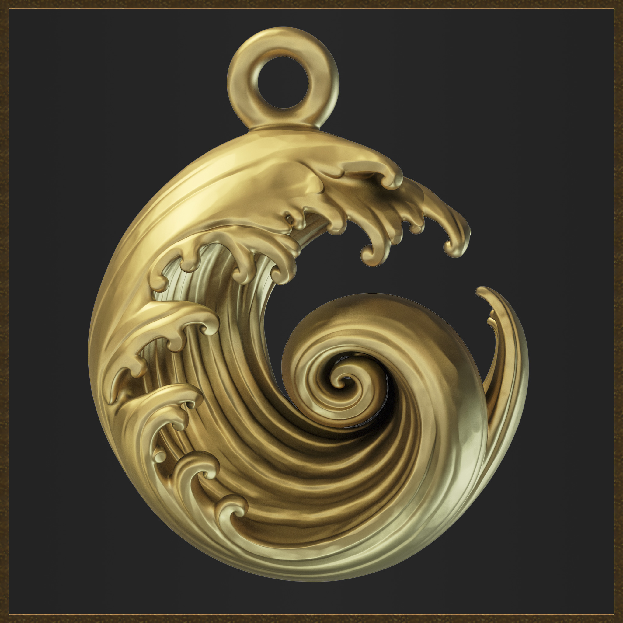 Ocean Wave Pendant - Elegant Swirl 3D print model_1