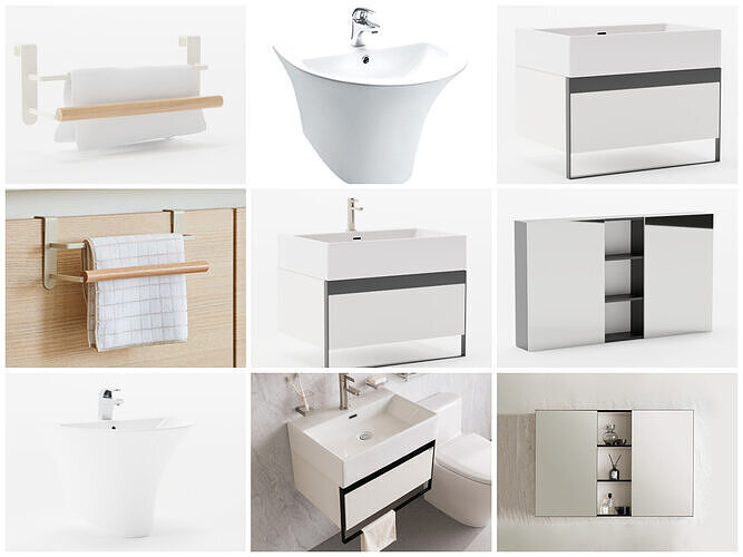 5 Bath items 3D Model pack Low-poly 3D model