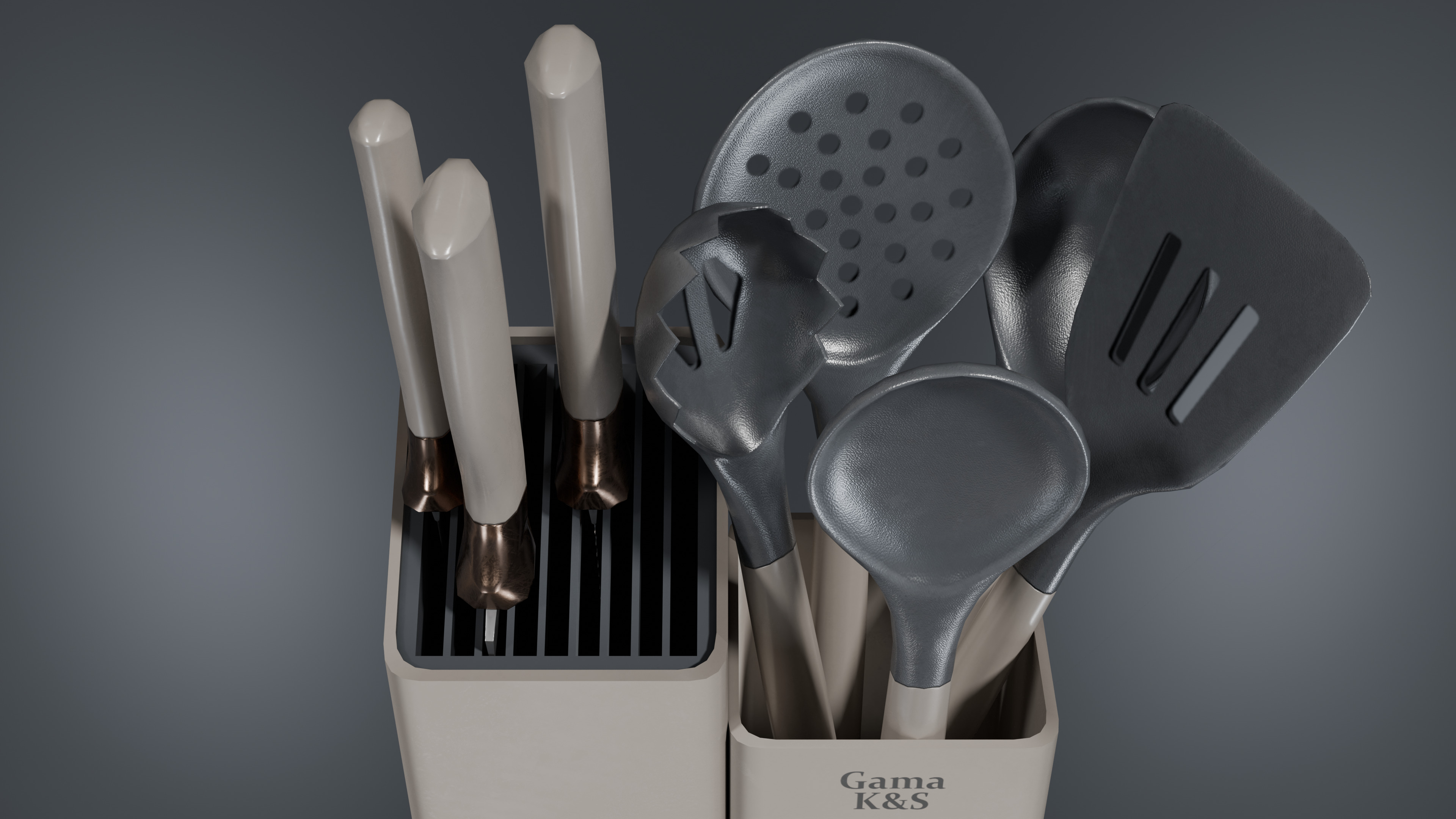 Cream Bronze Knife And Service Set Low-poly 3D model_8