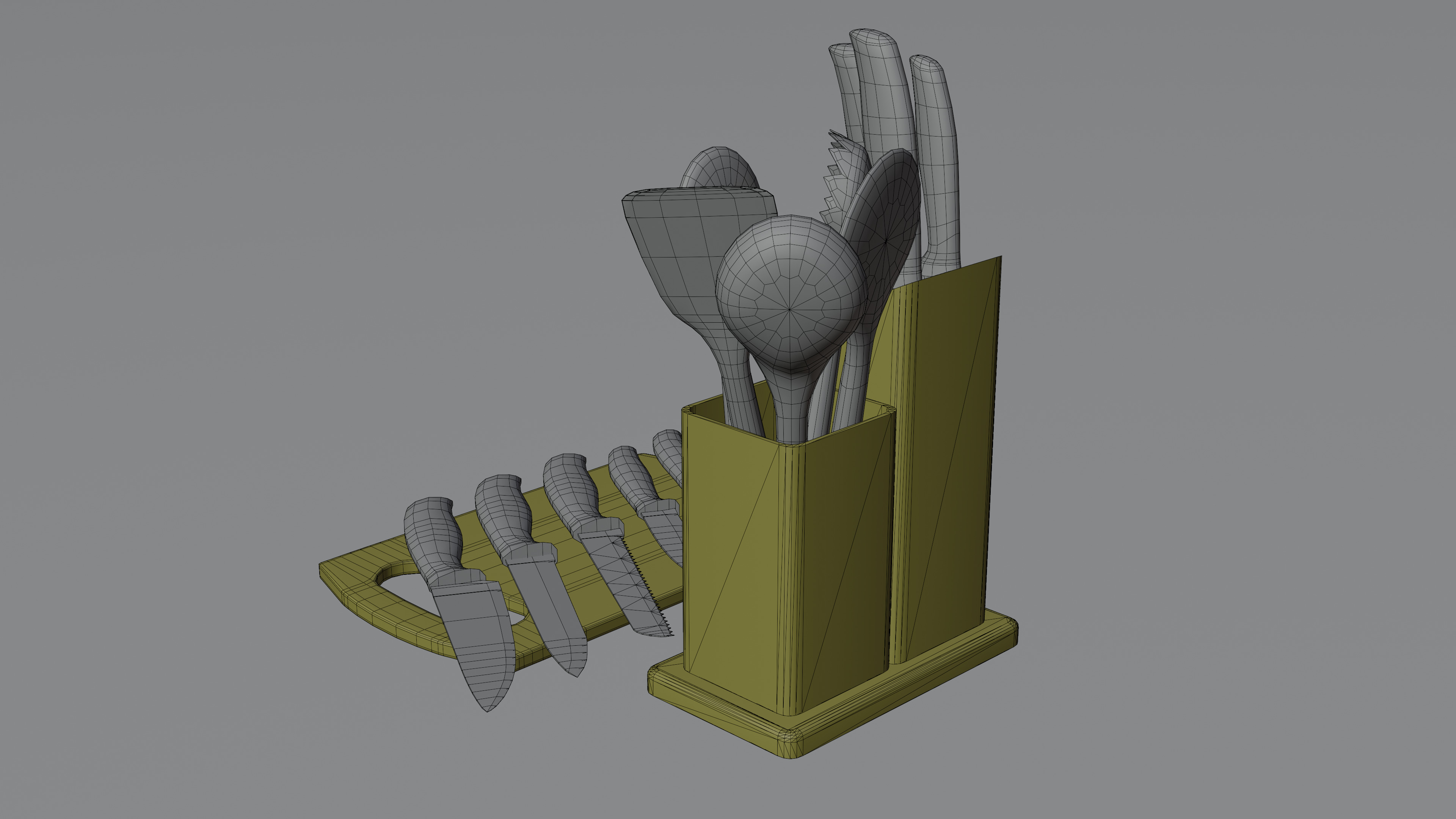 Cream Bronze Knife And Service Set Low-poly 3D model_12