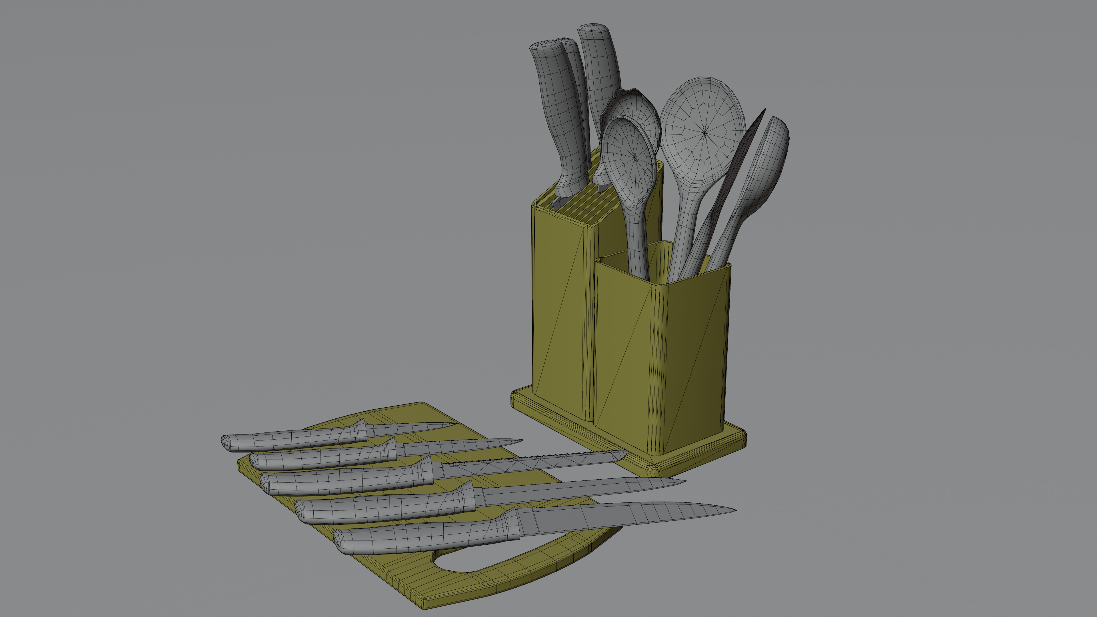 Cream Bronze Knife And Service Set Low-poly 3D model_11