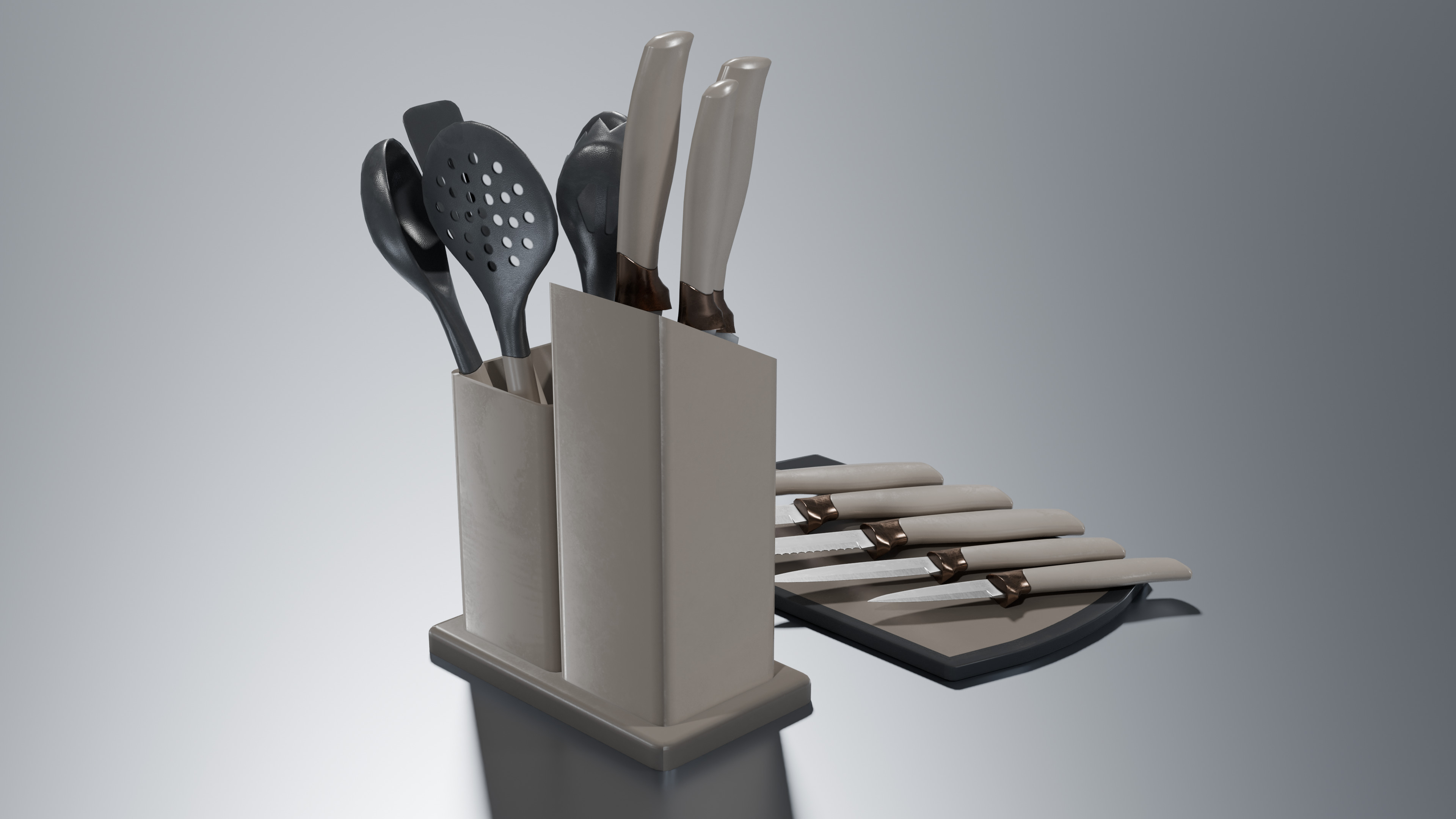 Cream Bronze Knife And Service Set Low-poly 3D model_5