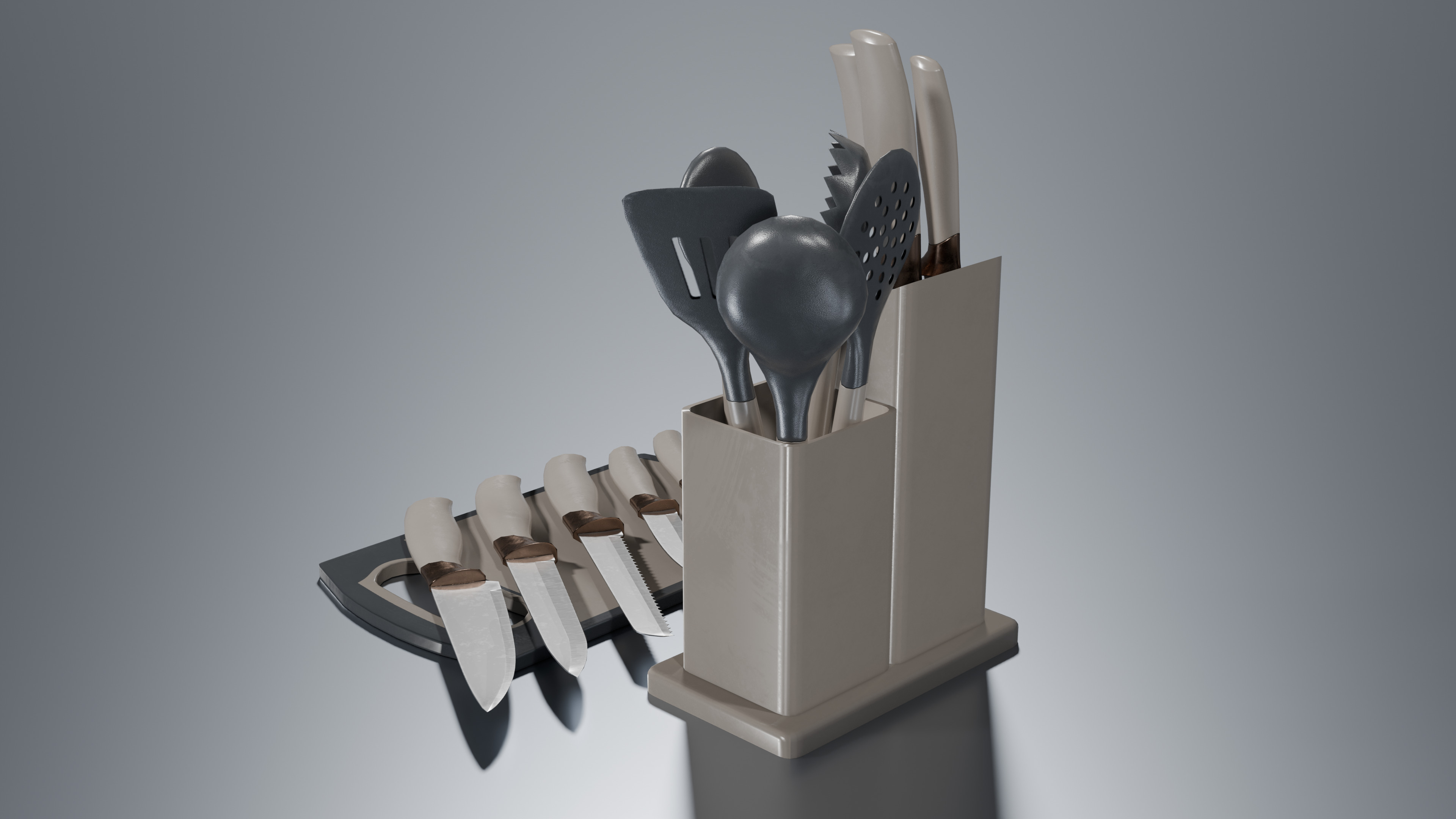 Cream Bronze Knife And Service Set Low-poly 3D model_4