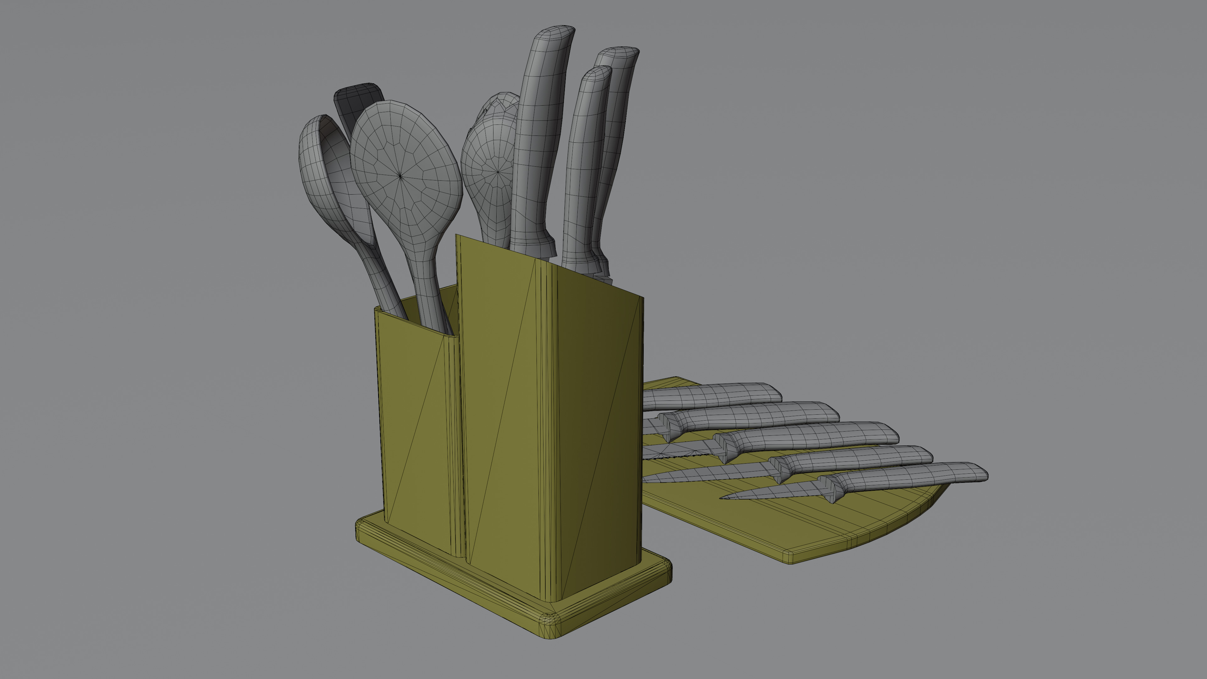 Cream Bronze Knife And Service Set Low-poly 3D model_13