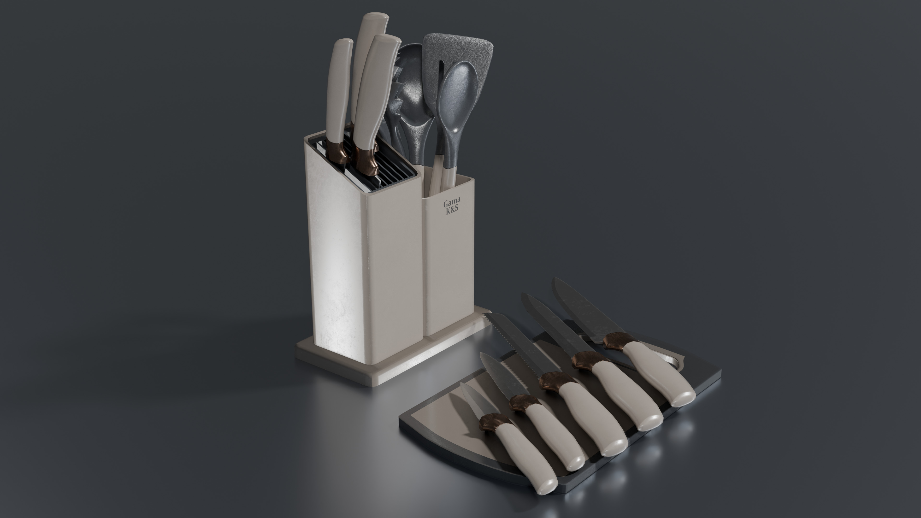 Cream Bronze Knife And Service Set Low-poly 3D model_2
