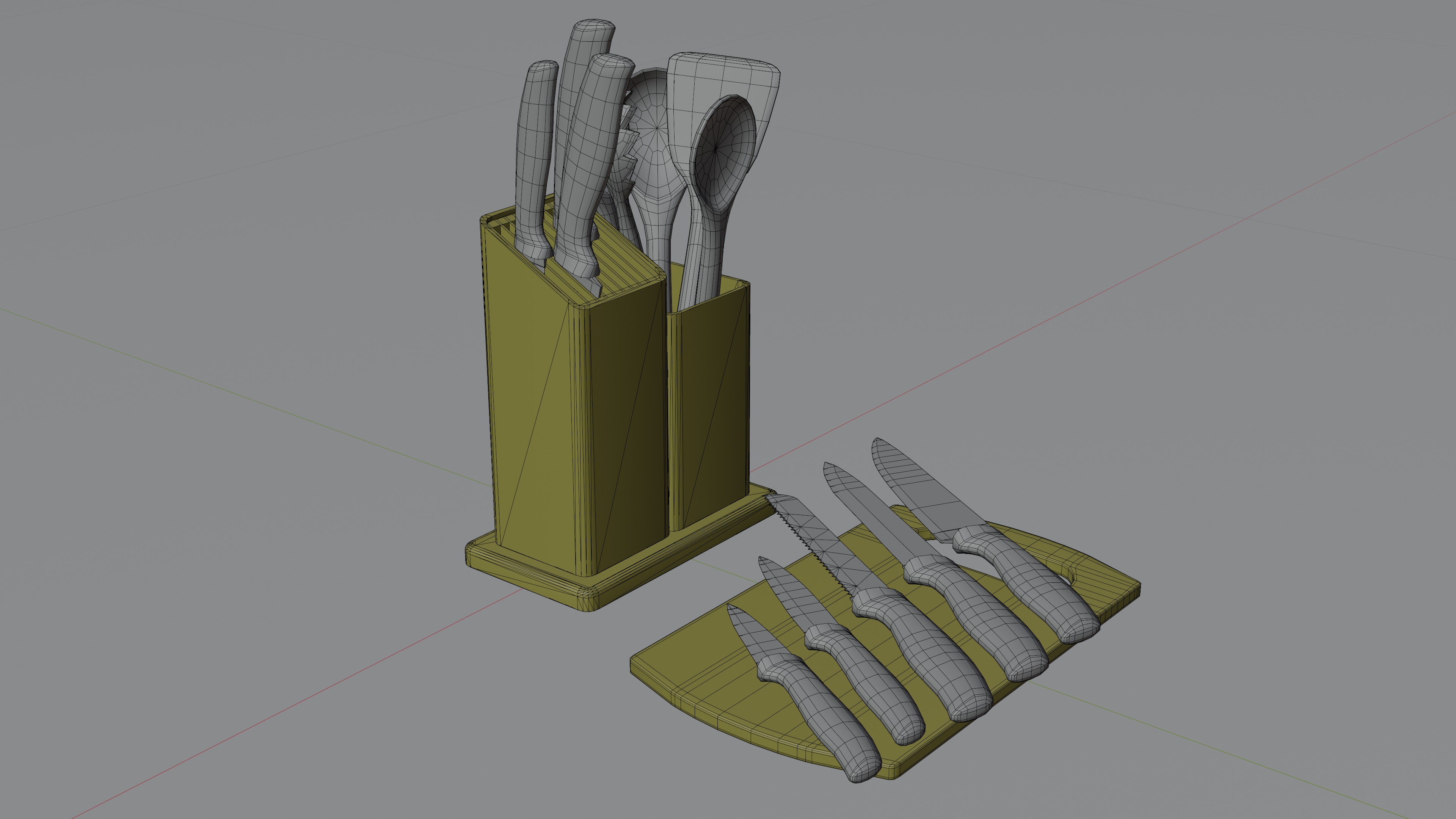 Cream Bronze Knife And Service Set Low-poly 3D model_10