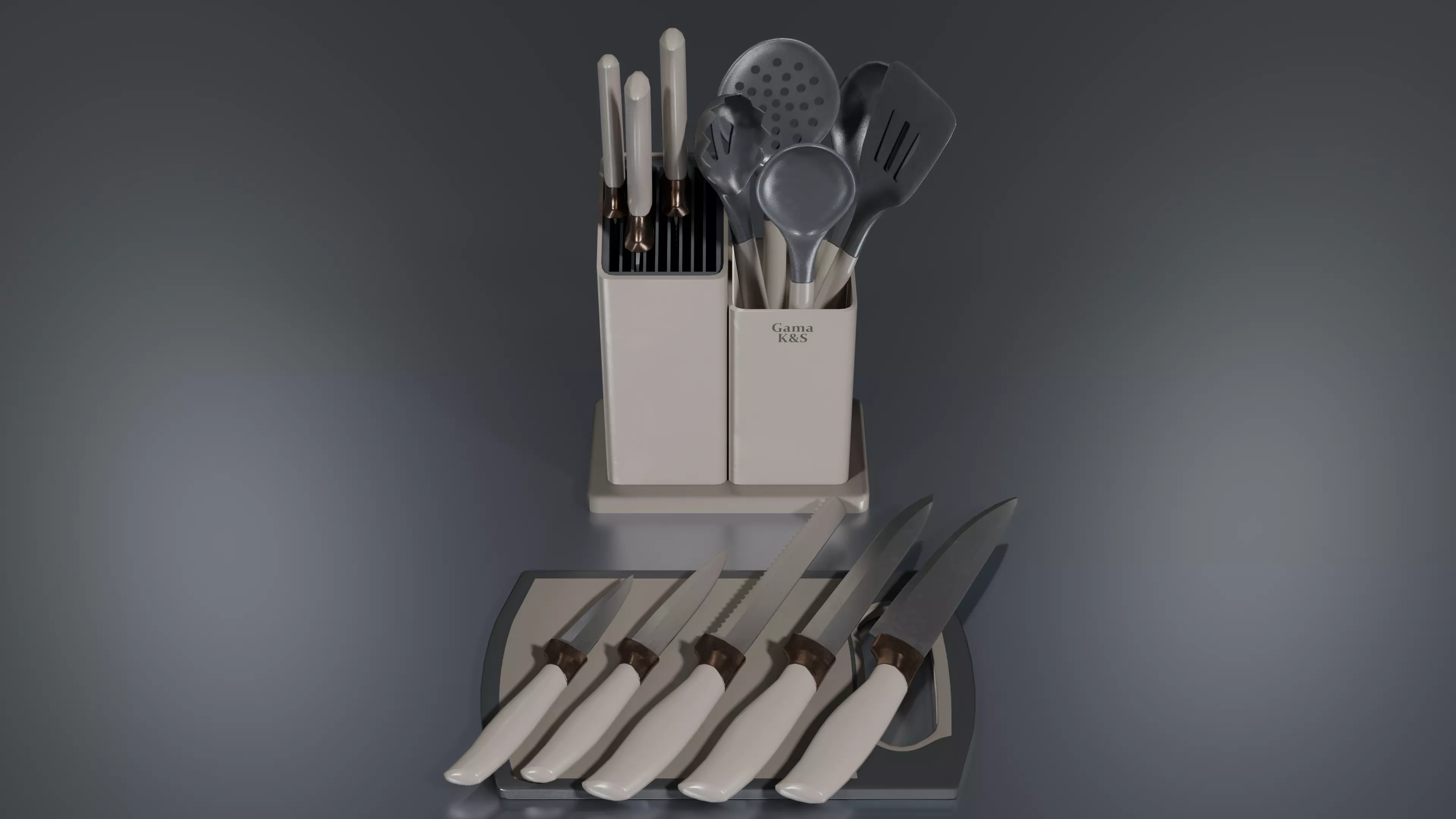 Cream Bronze Knife And Service Set Low-poly 3D model_0