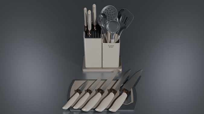 Cream Bronze Knife And Service Set Low-poly 3D model
