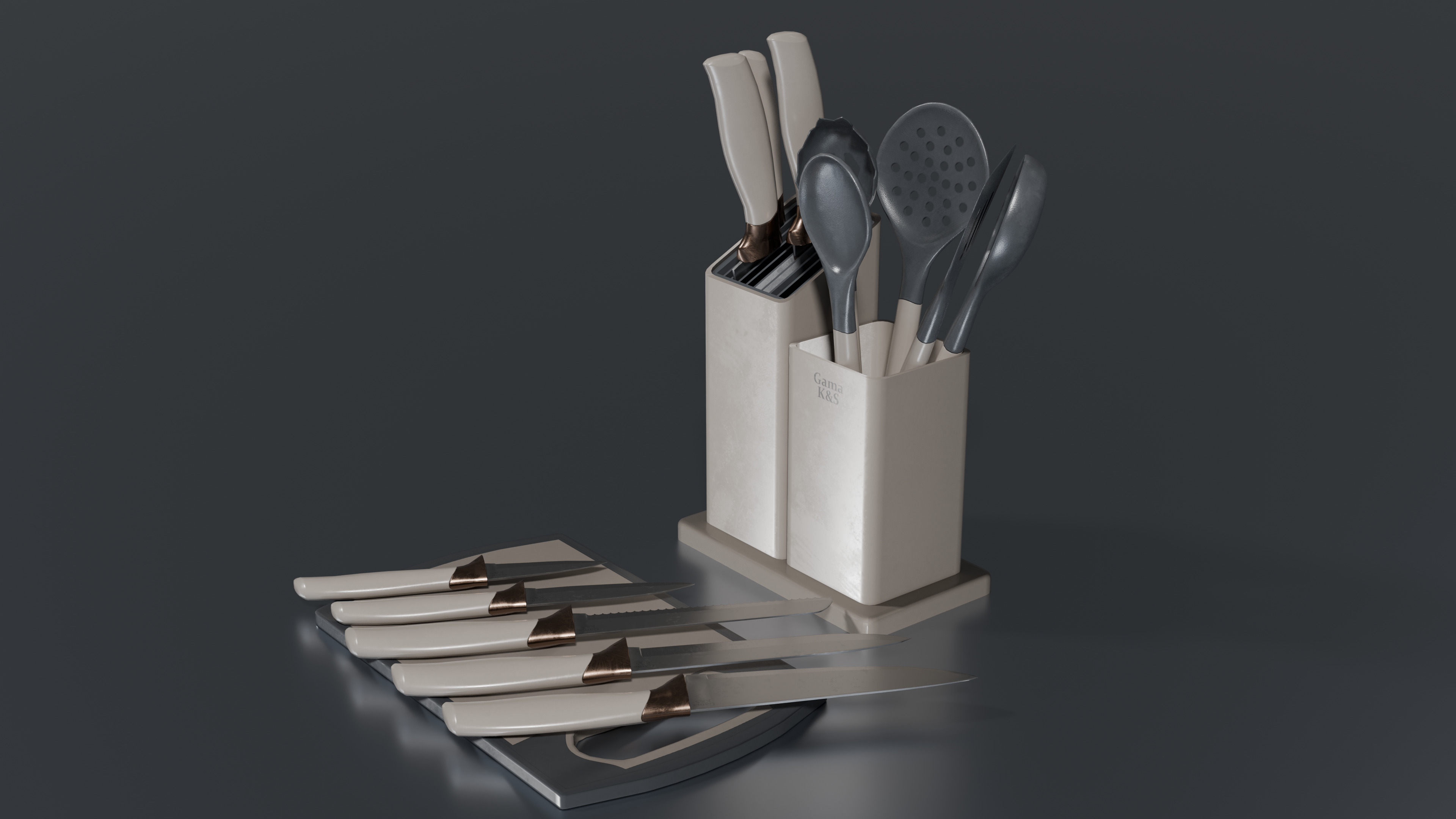Cream Bronze Knife And Service Set Low-poly 3D model_3
