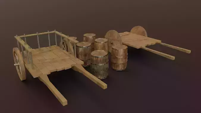 Medieval Wooden Carts and Barrels