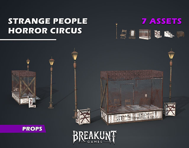 Strange people horror circus - 3d models pack - 7 assets 3D model
