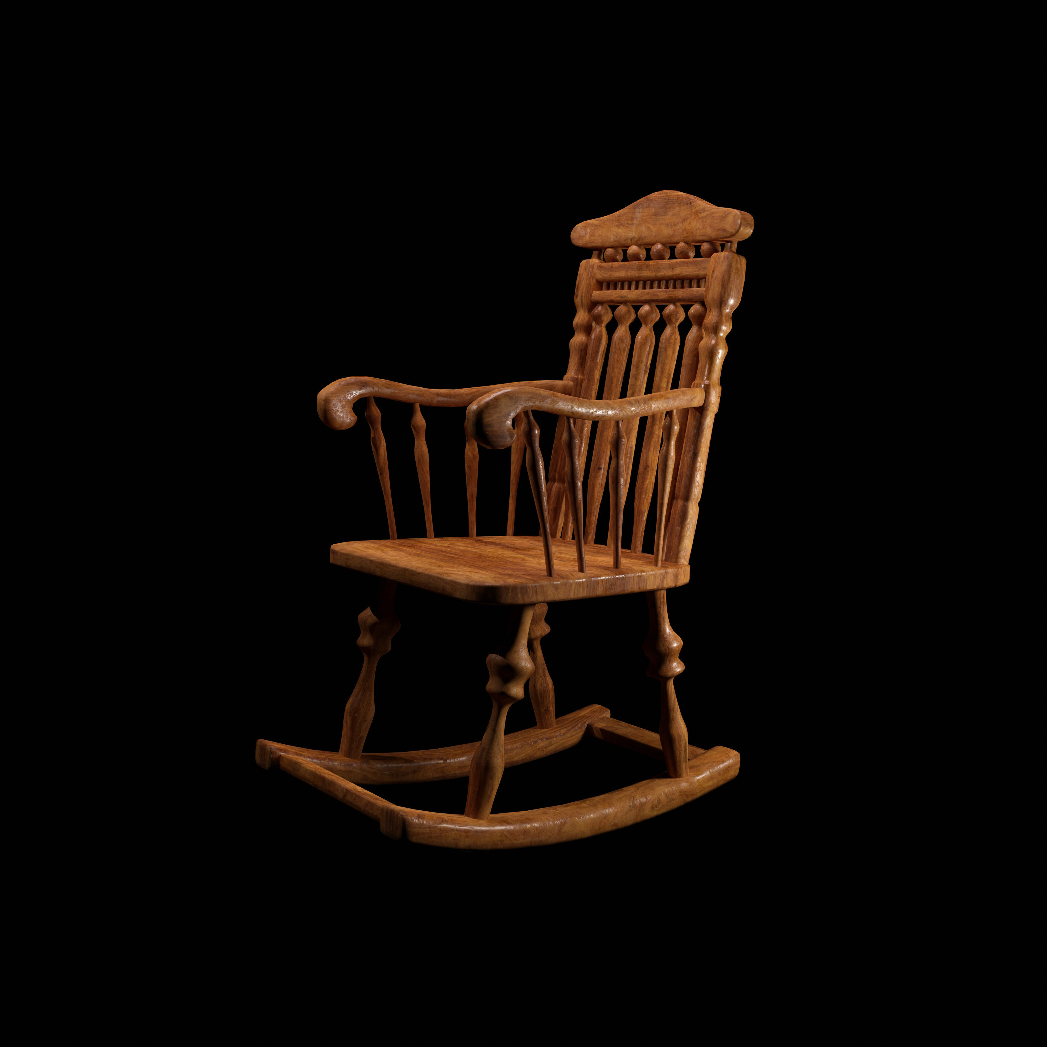 Rocking Chair - Low Poly Game Ready - PBR 4K  Low-poly 3D model_3