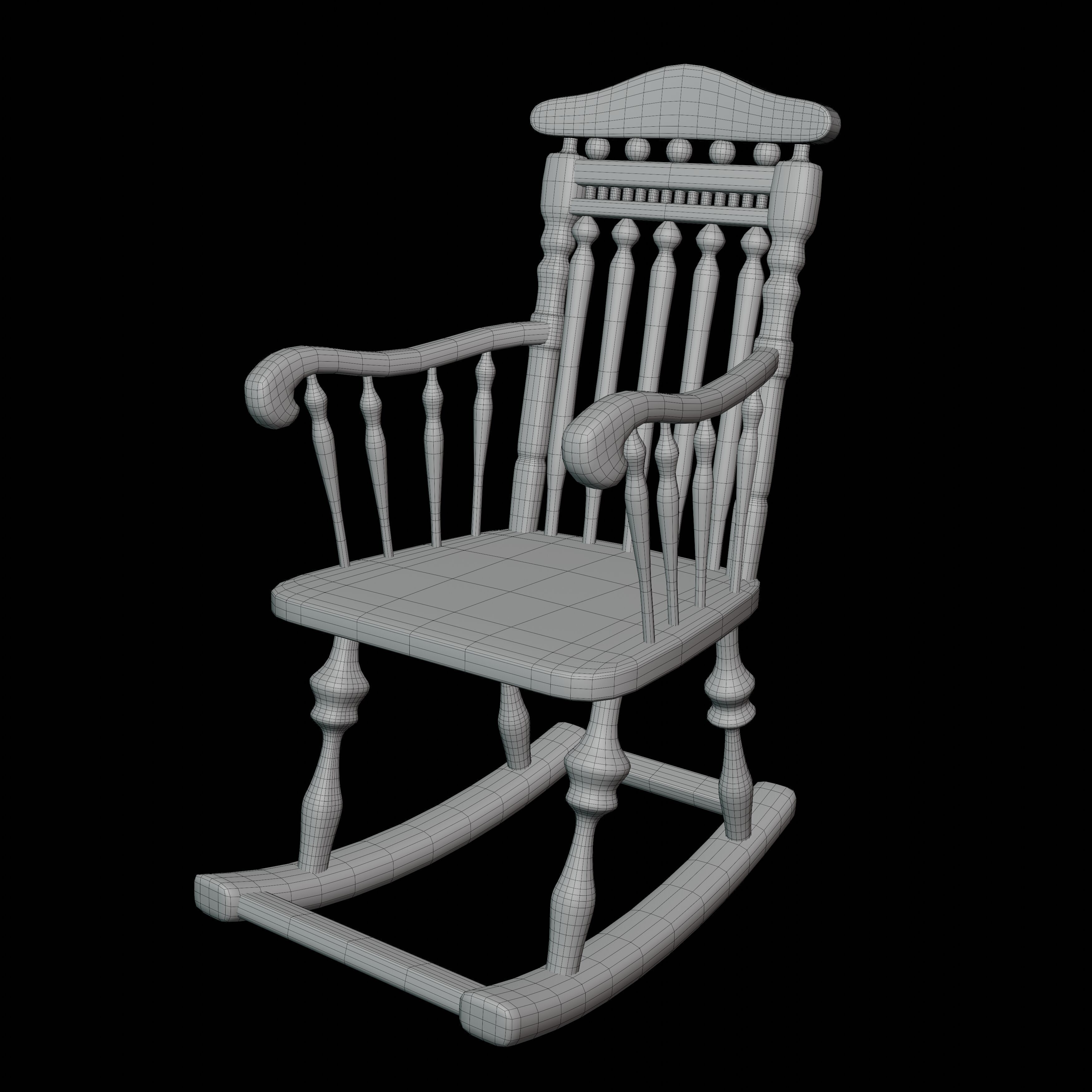 Rocking Chair - Low Poly Game Ready - PBR 4K  Low-poly 3D model_6