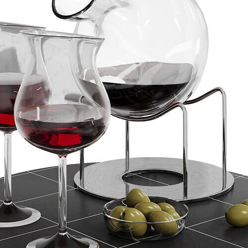 N8 Modern Wine Decanter Set with Glasses and Olives 3D model