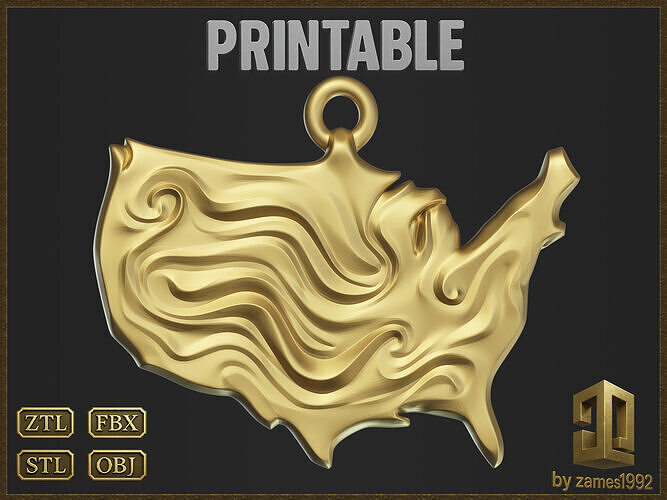 USA Pendant - Abstract Wave Relief  3D print model