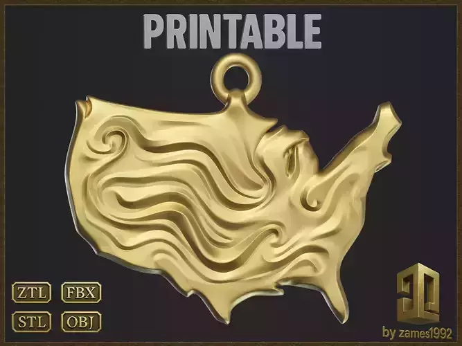 USA Pendant - Abstract Wave Relief 