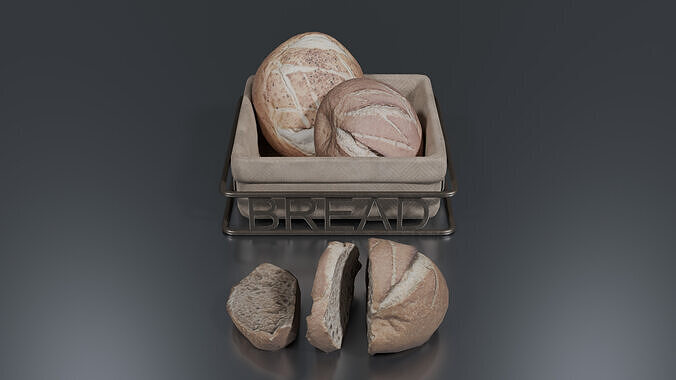 Bread And Basket Low-poly 3D model