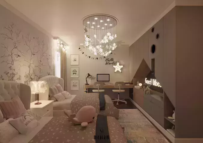 Charming Modern Kids Twin Bedroom with Playful Decor