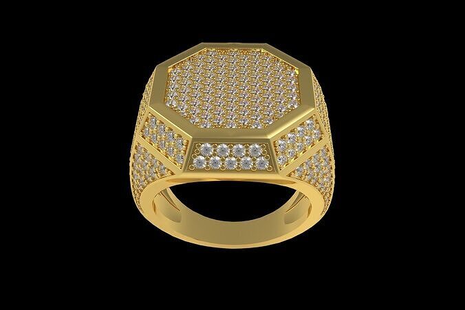 Octagon Signet Diamond Ring for Men 3D print model