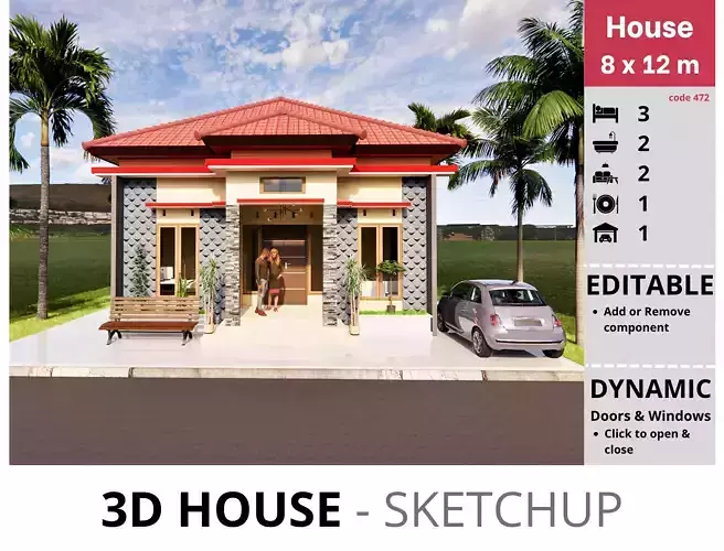 House 8x12m code 472- Sketchup 3D model 3D model