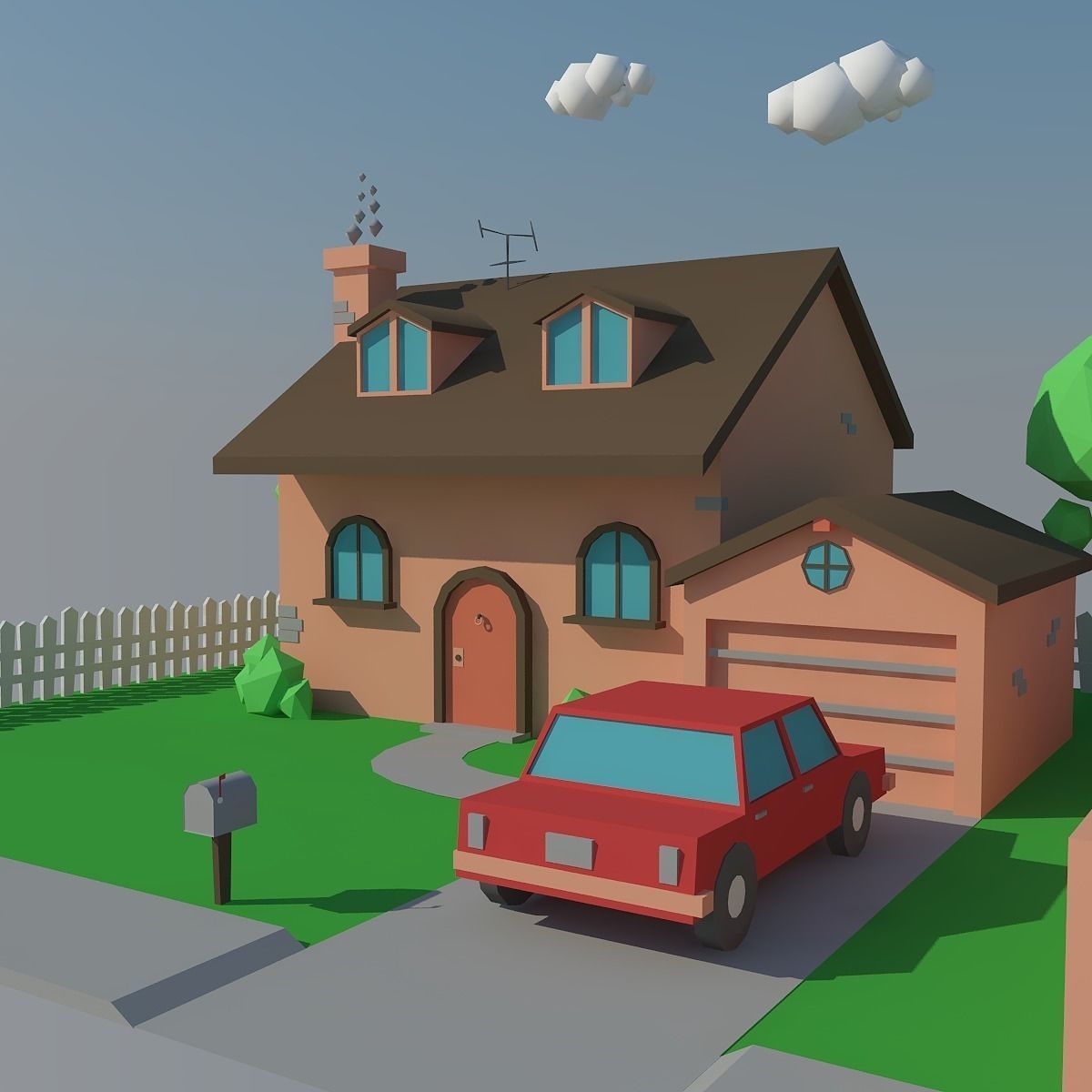 Low Poly House and Car Low-poly 3D model_4