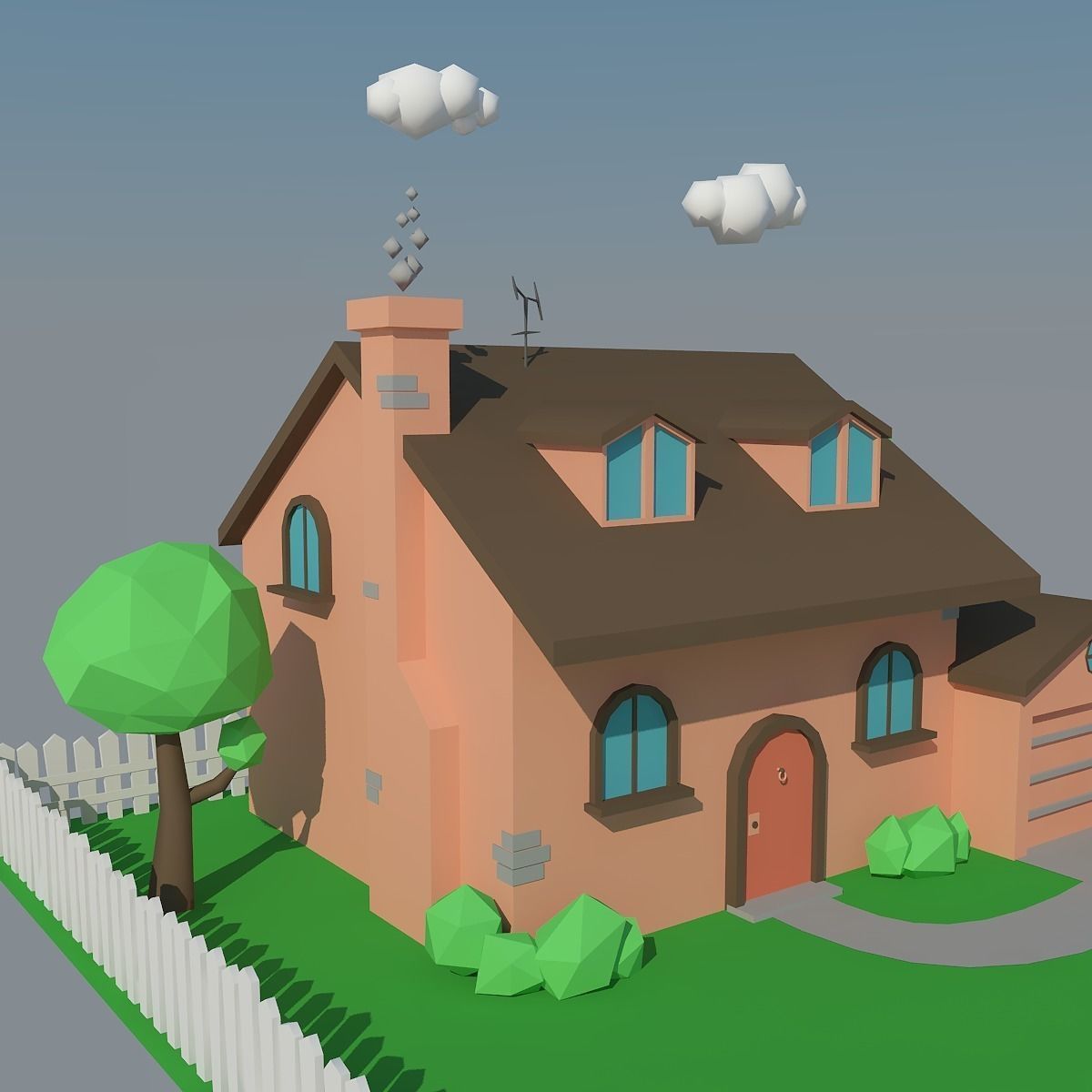 Low Poly House and Car Low-poly 3D model_10