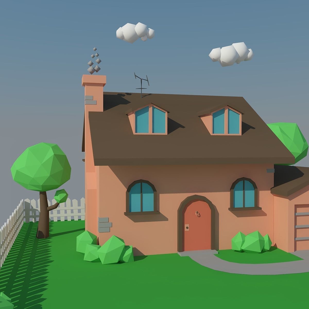 Low Poly House and Car Low-poly 3D model_6