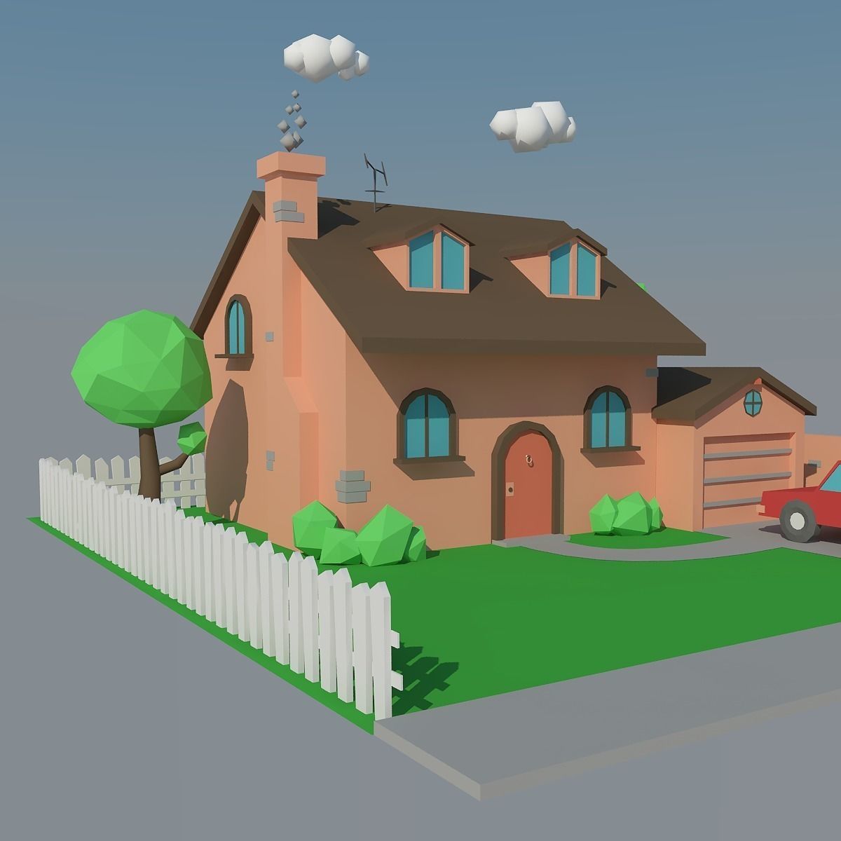 Low Poly House and Car Low-poly 3D model_3