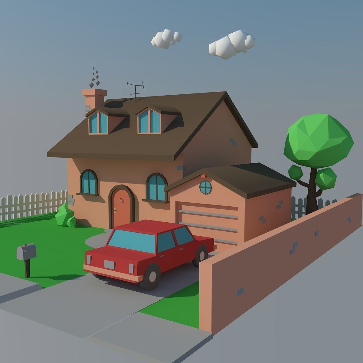 Low Poly House and Car Low-poly 3D model_11