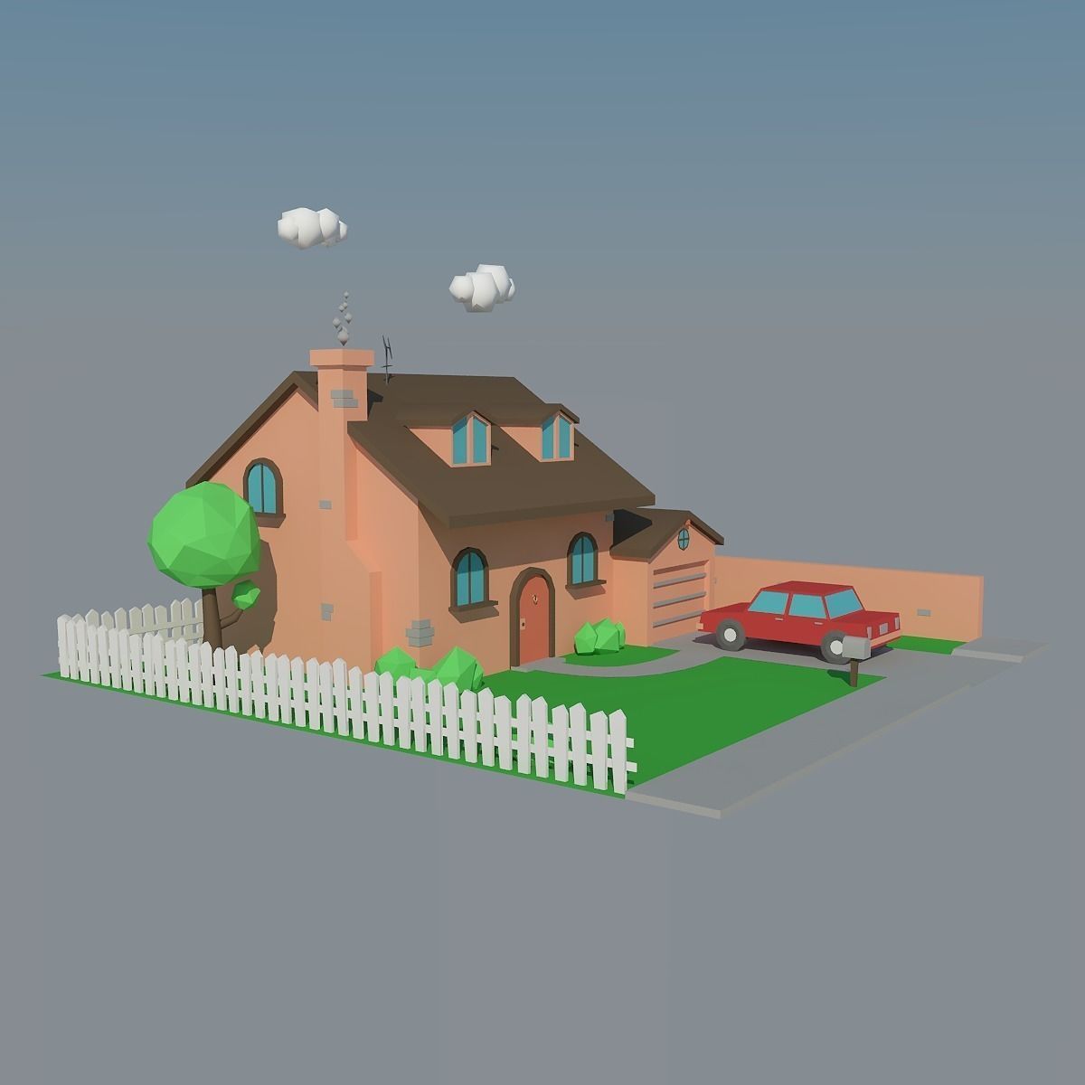 Low Poly House and Car Low-poly 3D model_5