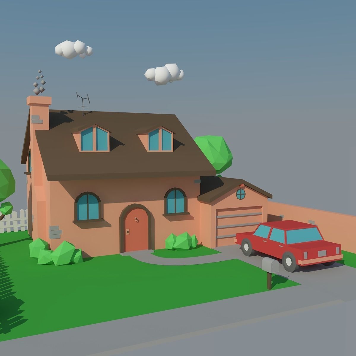 Low Poly House and Car Low-poly 3D model_0