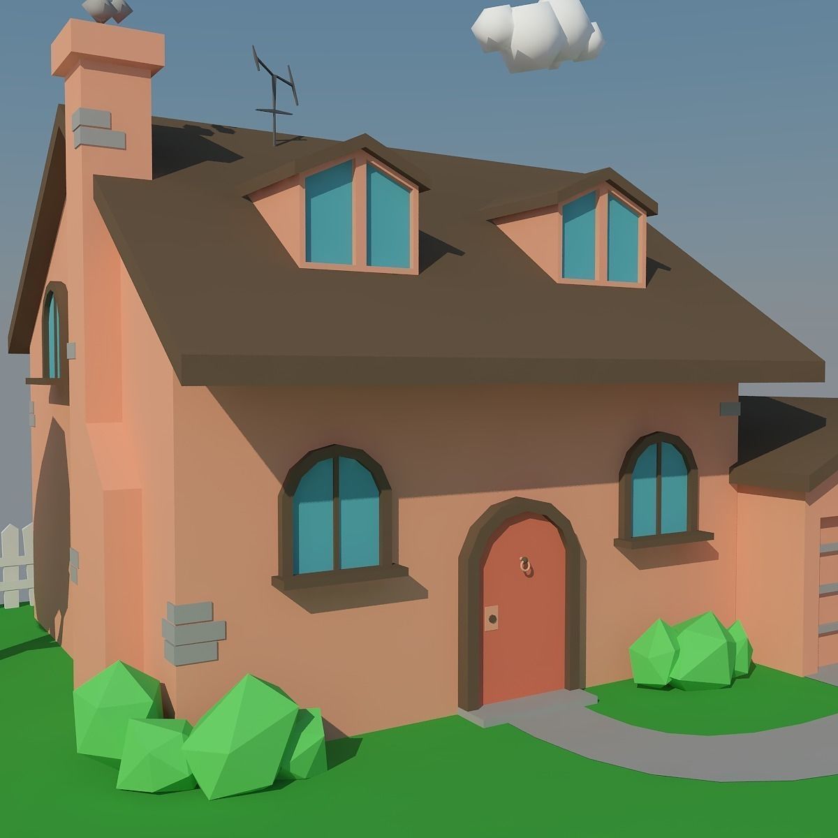 Low Poly House and Car Low-poly 3D model_12