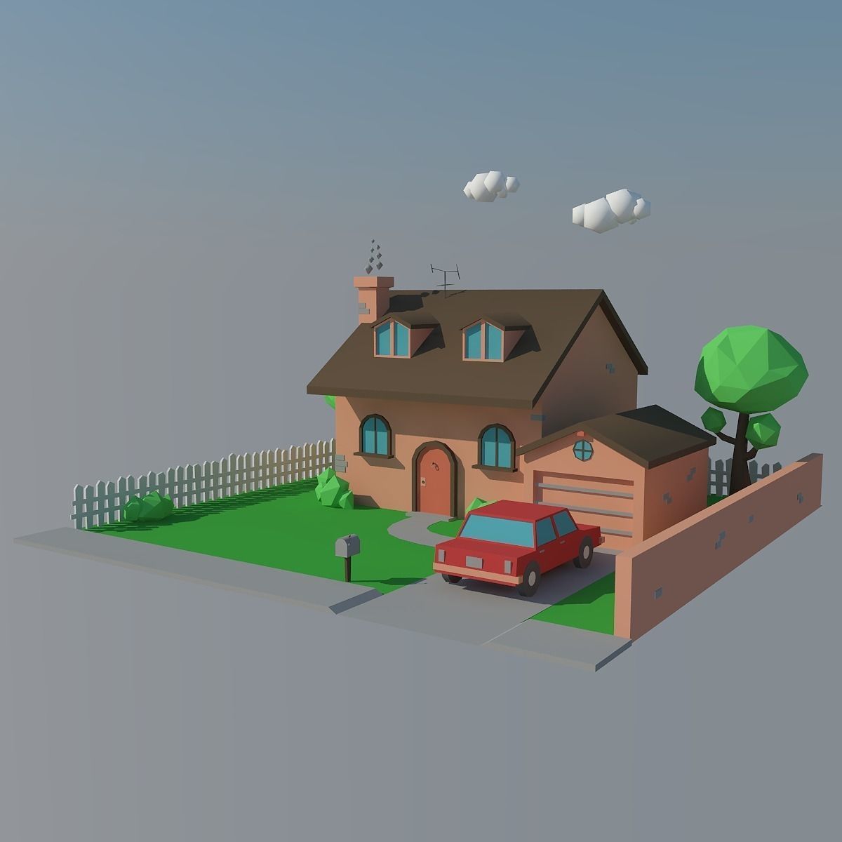 Low Poly House and Car Low-poly 3D model_2