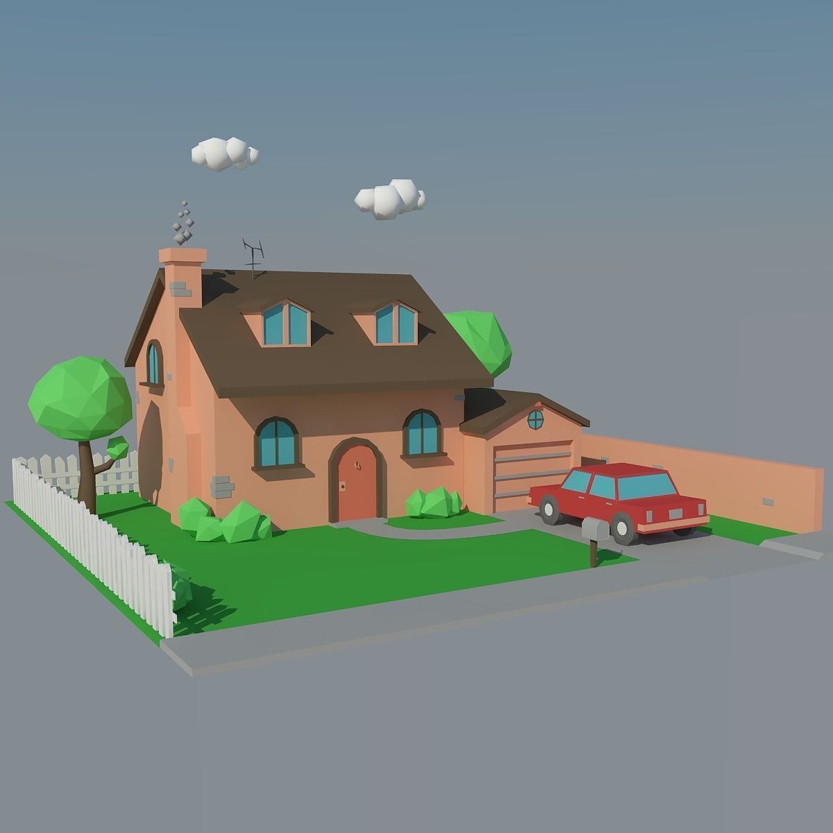 Low Poly House and Car Low-poly 3D model_1