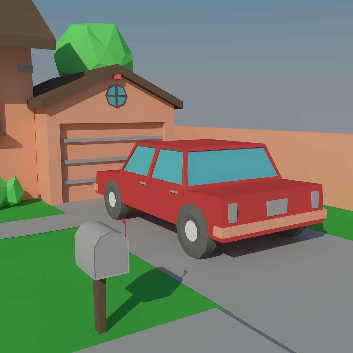 Low Poly House and Car Low-poly 3D model_7