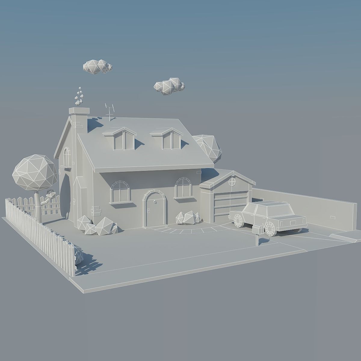 Low Poly House and Car Low-poly 3D model_13