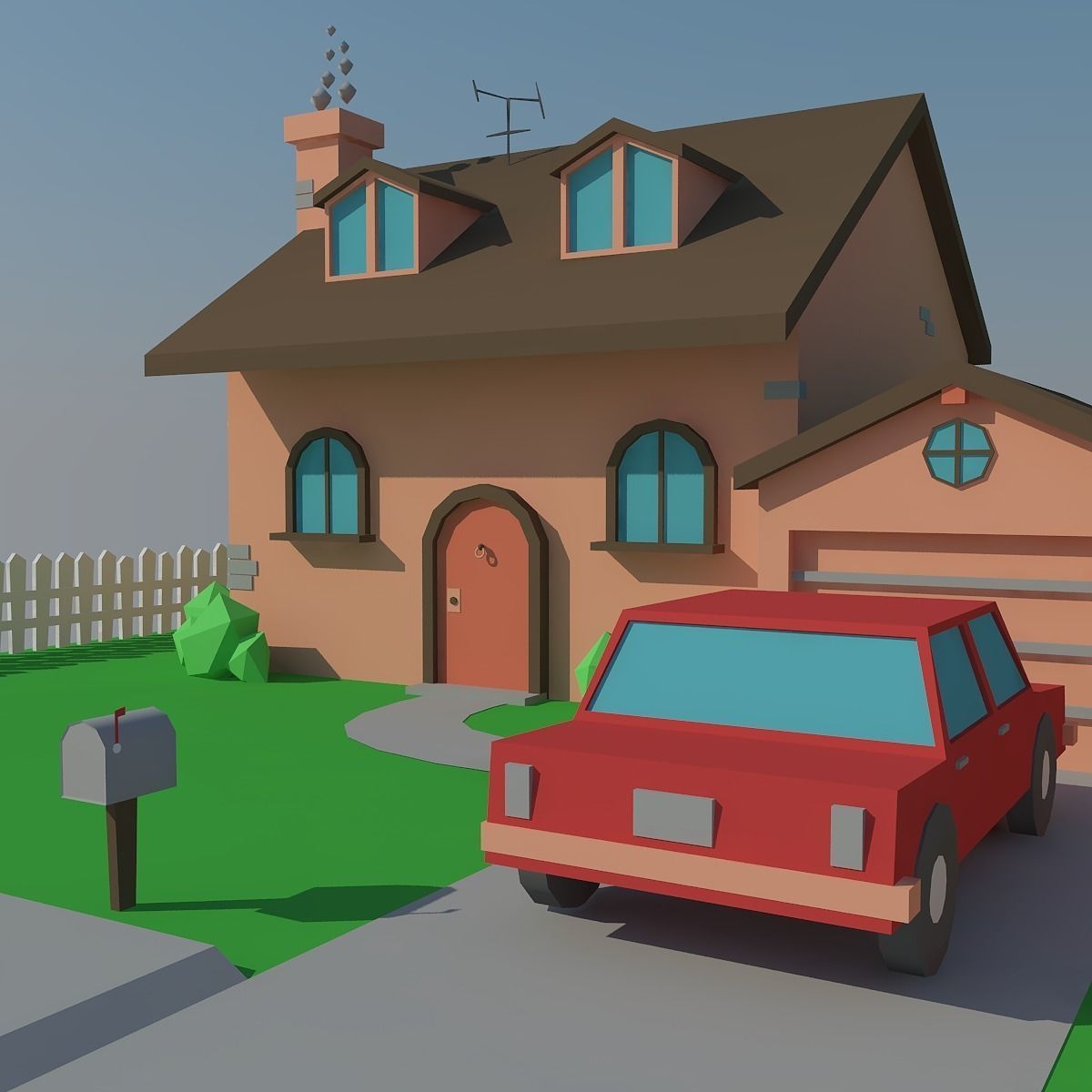 Low Poly House and Car Low-poly 3D model_8
