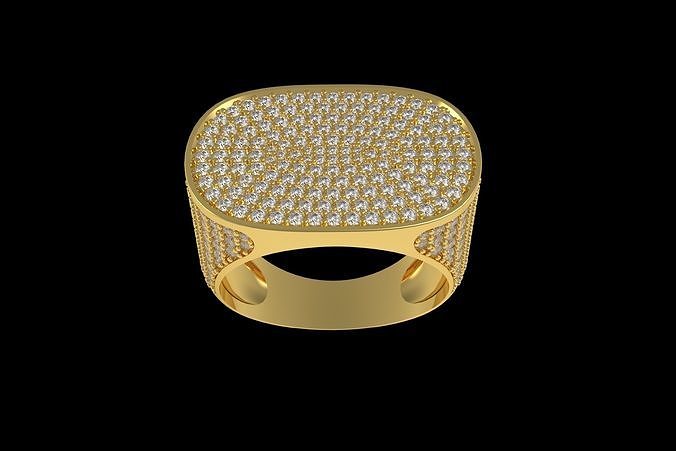 Fashion Rounded Diamond Signet Ring for Men 3D print model