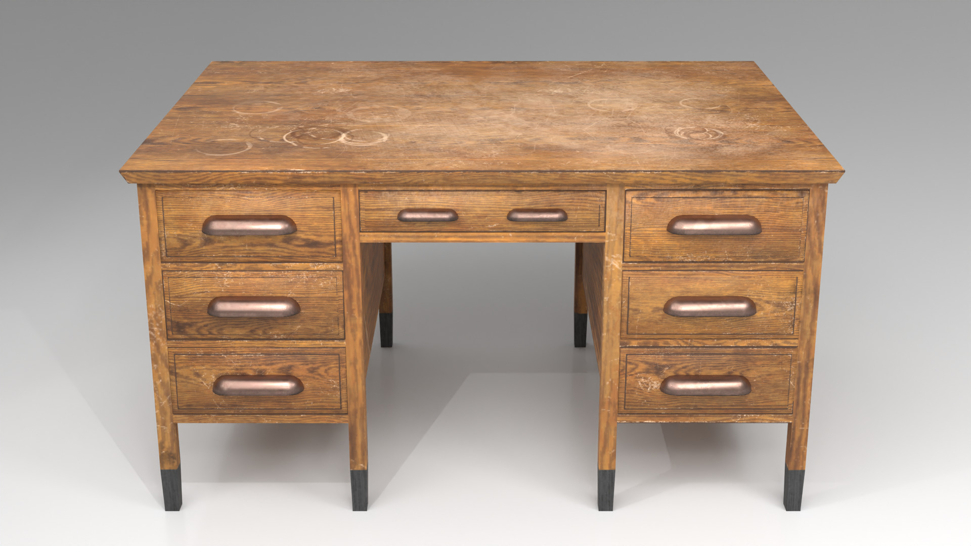 Teacher chair with study desk - Old Vintage school furniture Low-poly 3D model_4