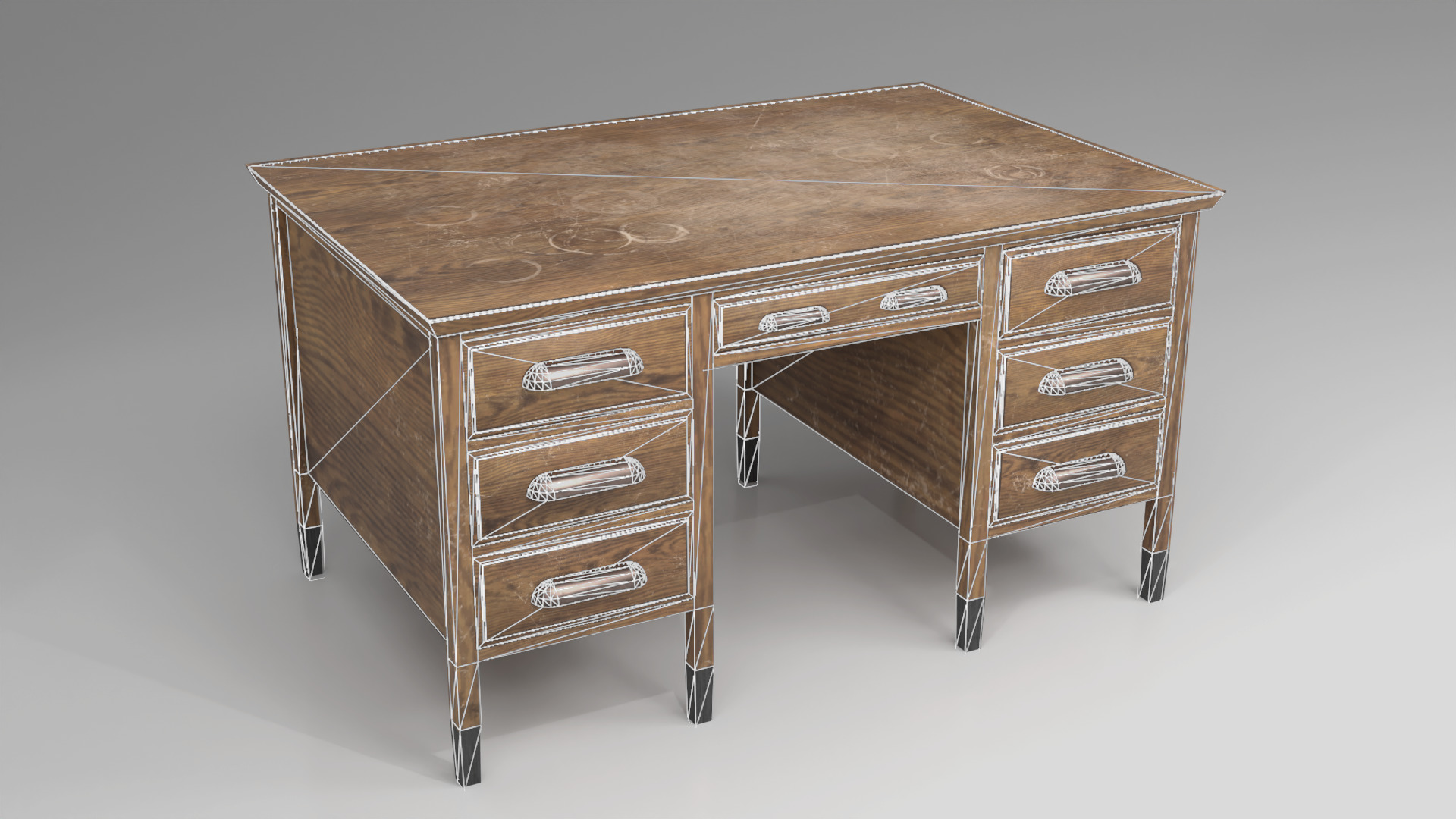 Teacher chair with study desk - Old Vintage school furniture Low-poly 3D model_8