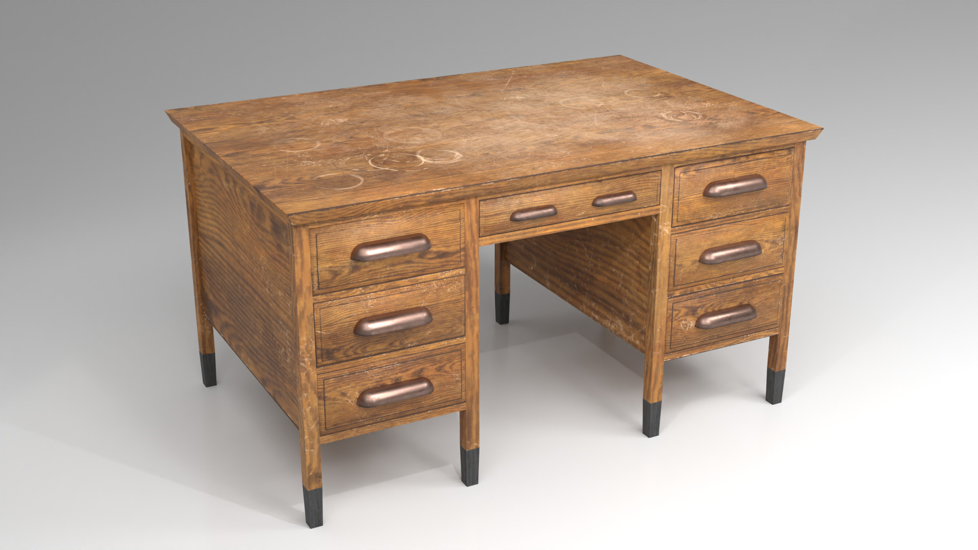 Teacher chair with study desk - Old Vintage school furniture Low-poly 3D model_2