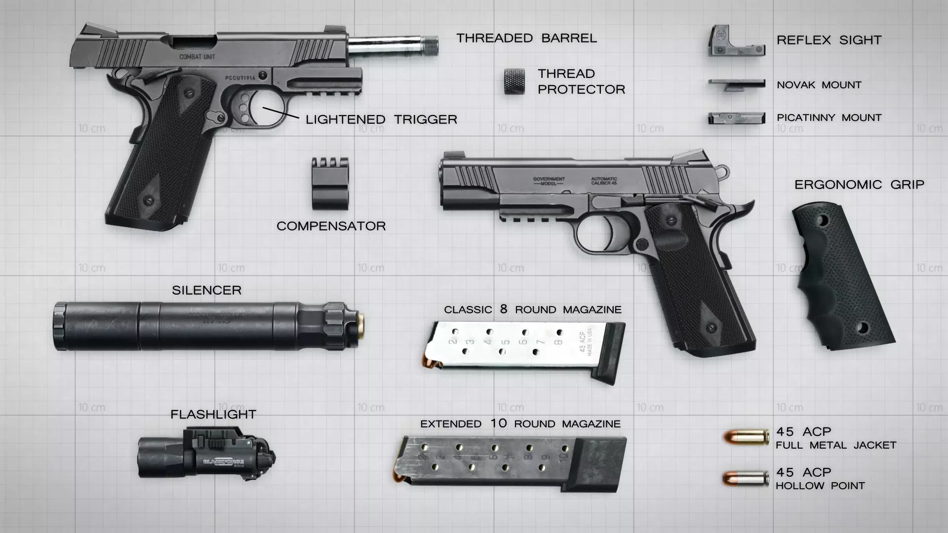 Colt 1911 CCU 45 ACP Low-poly 3D model_14