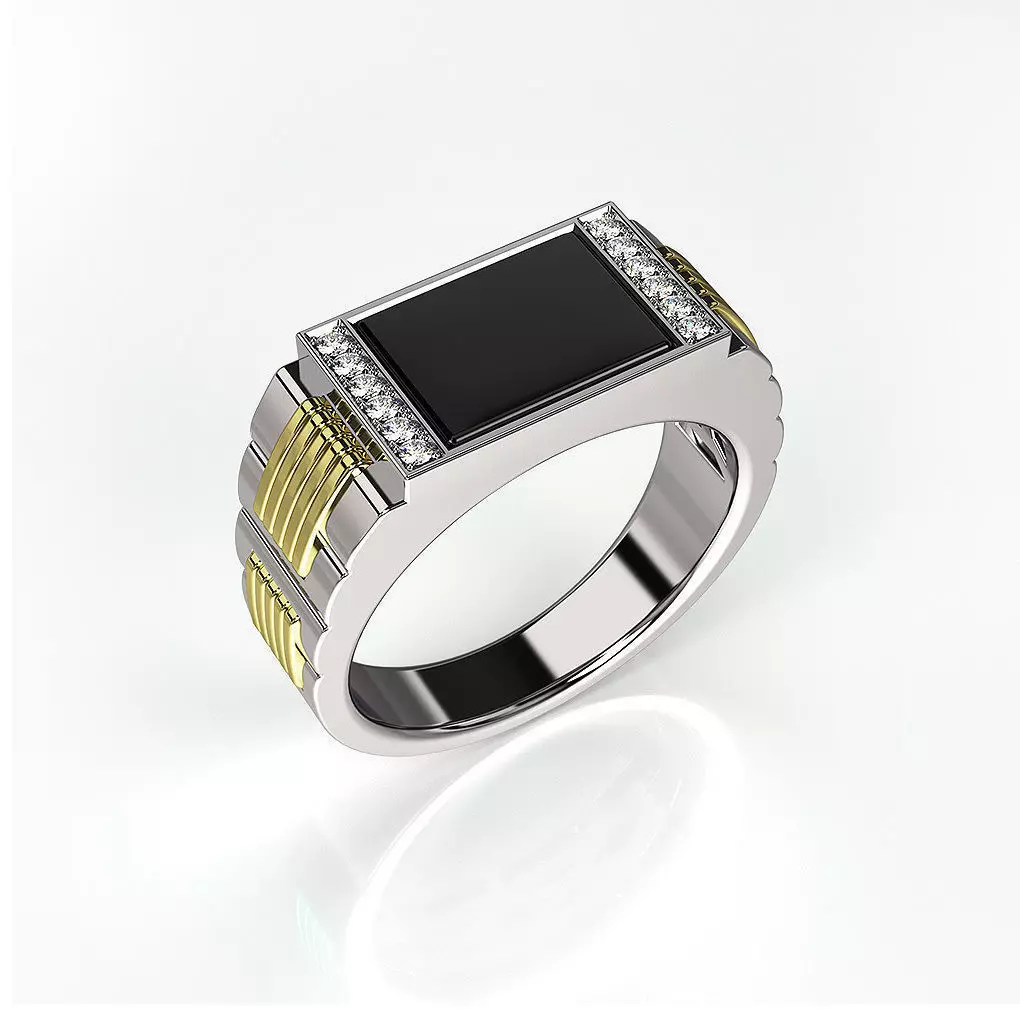 Mens ring with black onyx 003 3D print model