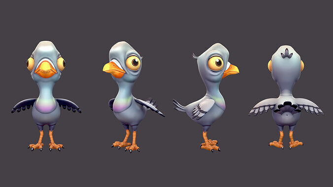 Bird Pigeon Low Poly Stylized Handpaint Low-poly 3D model