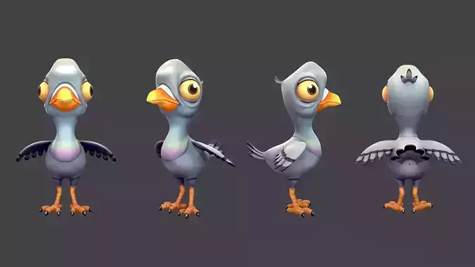 Bird Pigeon Low Poly Stylized Handpaint