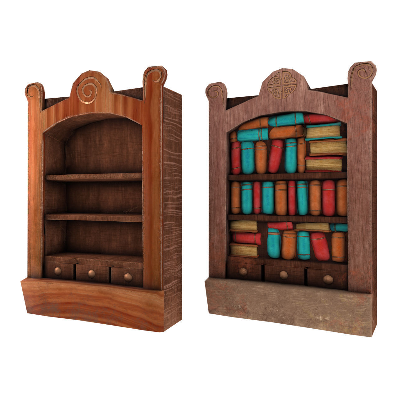 Low Poly Bookshelf Pack Low-poly 3D model_4