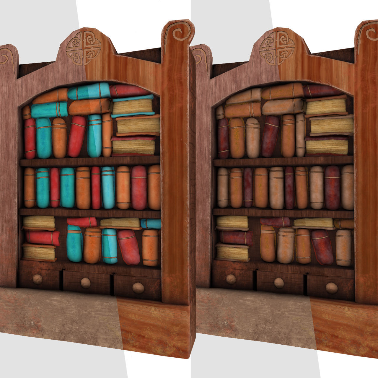 Low Poly Bookshelf Pack Low-poly 3D model_7