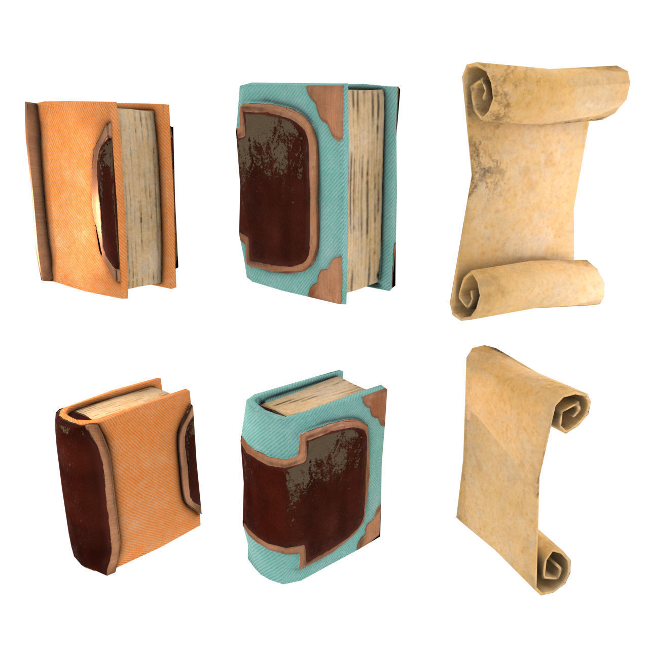 Low Poly Bookshelf Pack Low-poly 3D model_1