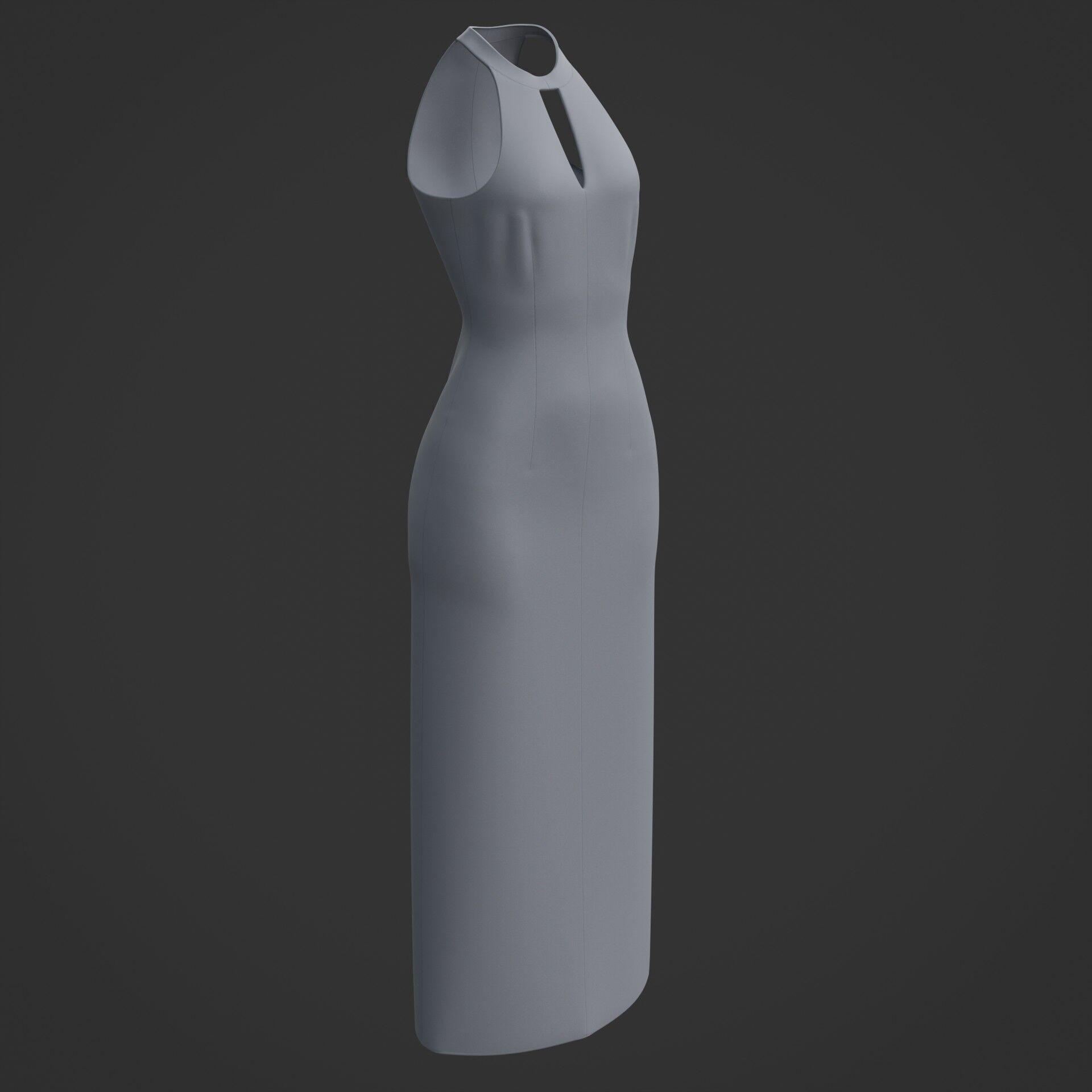 3D Female long dress - Halterneck dress Low-poly 3D model_4
