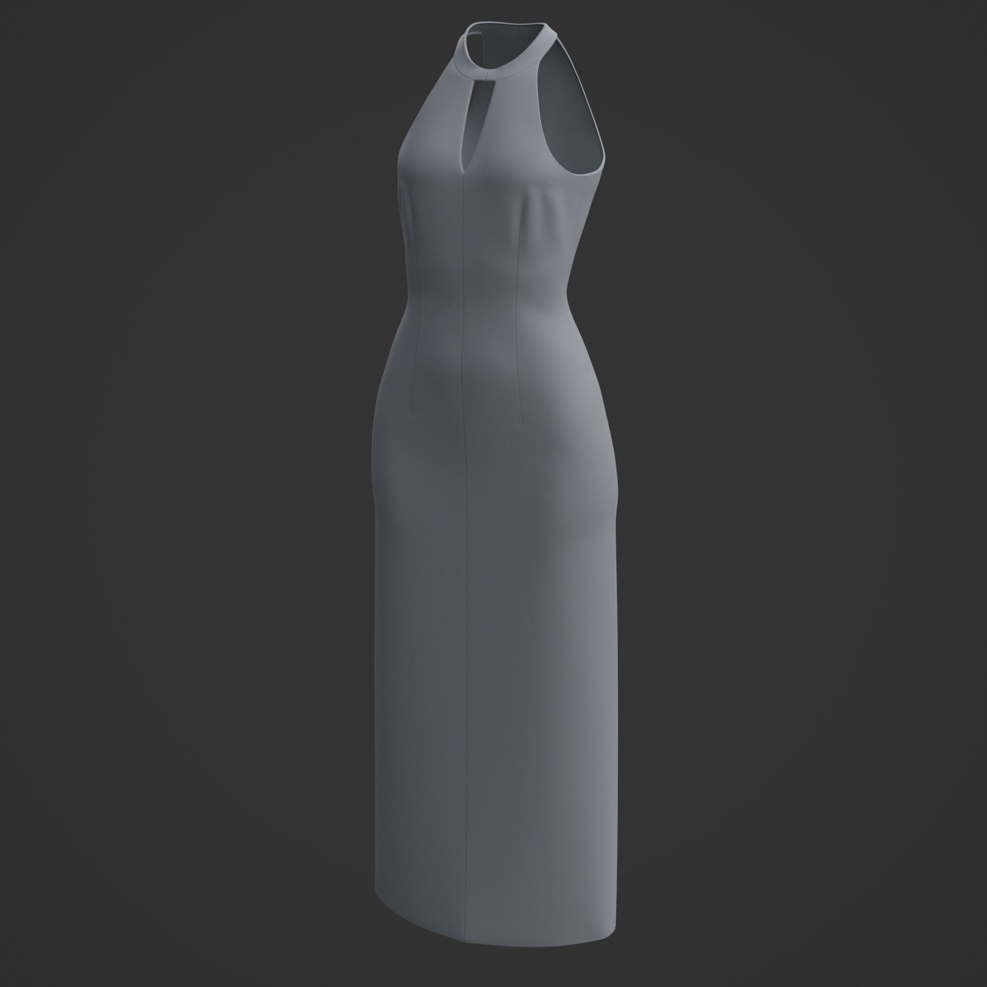 3D Female long dress - Halterneck dress Low-poly 3D model_16